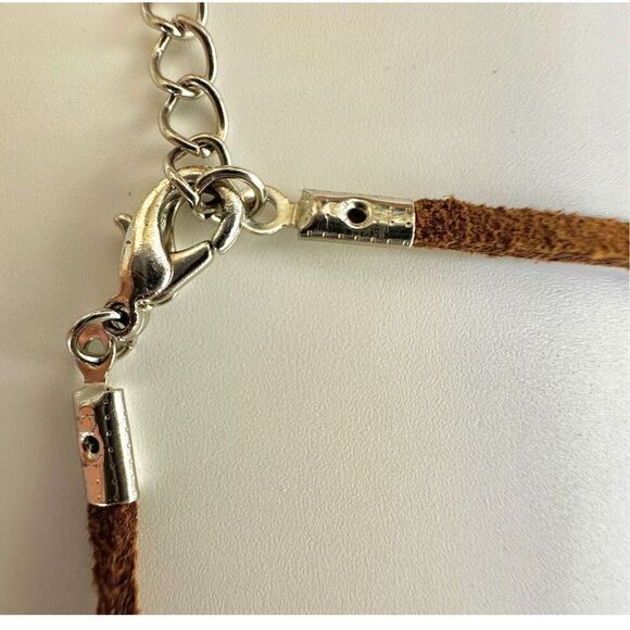 Carnelian teardrop pendant necklace on  brown cord - Picture 5 of 9